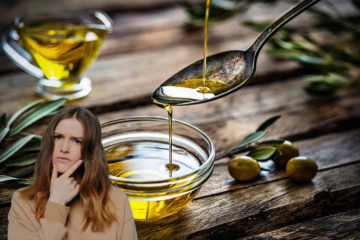 olio di oliva e una ragazza dubbiosa